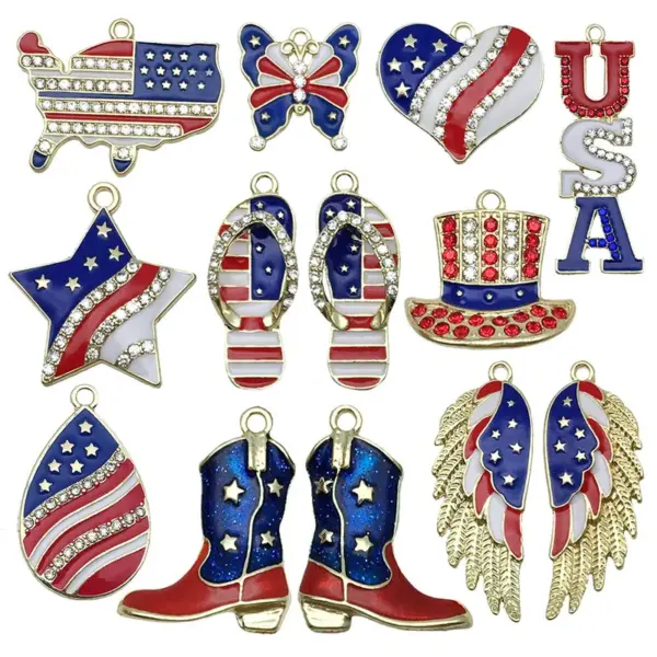 Wholesale American Independence Day Flag Alloy Jewelry DIY Pendant Earrings Necklace Boots Wings Pentagram Oil Drop Zinc Material