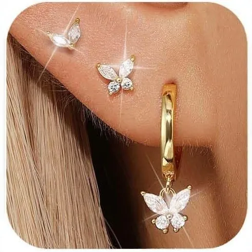 Wholesale Elegant Butterfly Stud Earrings Set With Embedded Zirconia Stones Simple Style Women's Fashion Jewelry Accessories - Nihaojewelry
