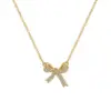 Wholesale Fashion Bow Knot Titanium Steel Hollow Out Inlay Rhinestones Pendant Necklace 1 Piece