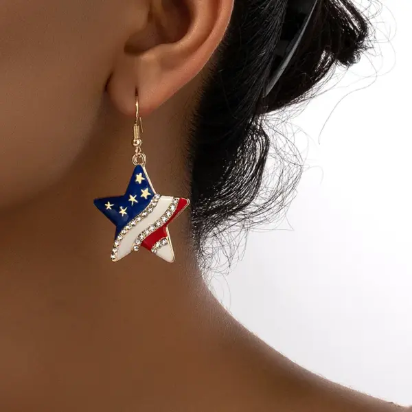 Wholesale Jewelry Ig Style Retro Commute Pentagram Heart Shape American Flag Alloy Artificial Gemstones Plating Inlay Drop Earrings