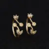 Wholesale Waterproof Non Tarnish Leaves Open Ring For Women In Copper With 14K Real Gold Plated Electroplated Finish And Zircon Inlay