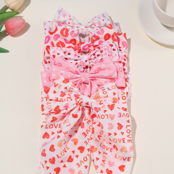 Wholesale valentine's day bow ribbon spring clip heart-shaped red lip printing hair clip hair accessories