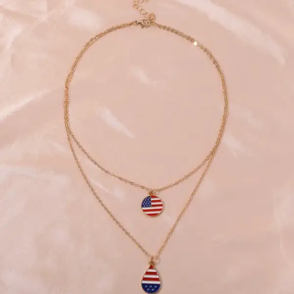 Wholesale Simple American Flag Water Drop Earrings Necklace Jewelry Set Independence Day Alloy Geometric Design Suitable For Women