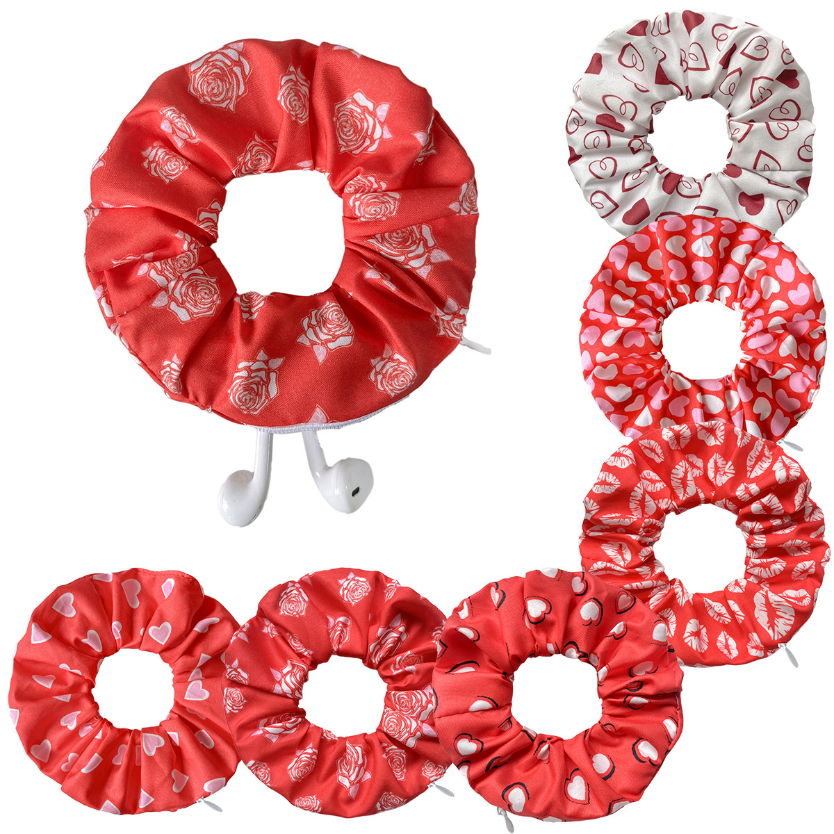 Wholesale New Cross-border Valentine's Day Colorectal Hair Loop Love Lip Pattern Hair Accessories New Year Intestinal Loop Donut Head Flower