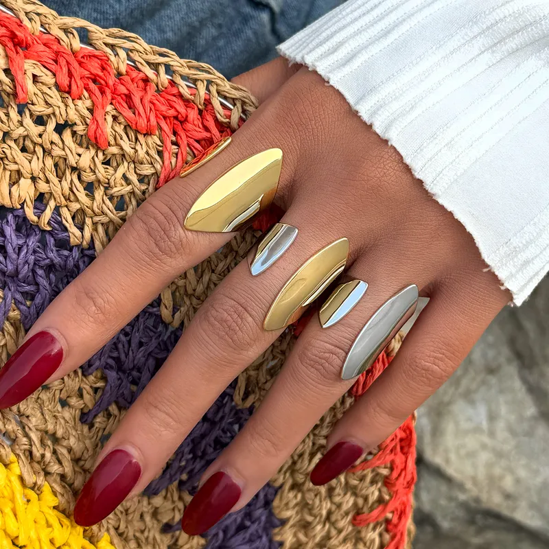 Wholesale PVD Coated Real Gold Plated 18K Gold Geometric 304 Stainless Steel Casual Simple Style Waterproof Non Tarnish Open Rings