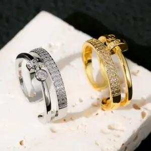 Wholesale Waterproof Non Tarnish Circle Ring For Women, 304 Stainless Steel With 18K Real Gold Plated PVD Coating And Zircon Inlay