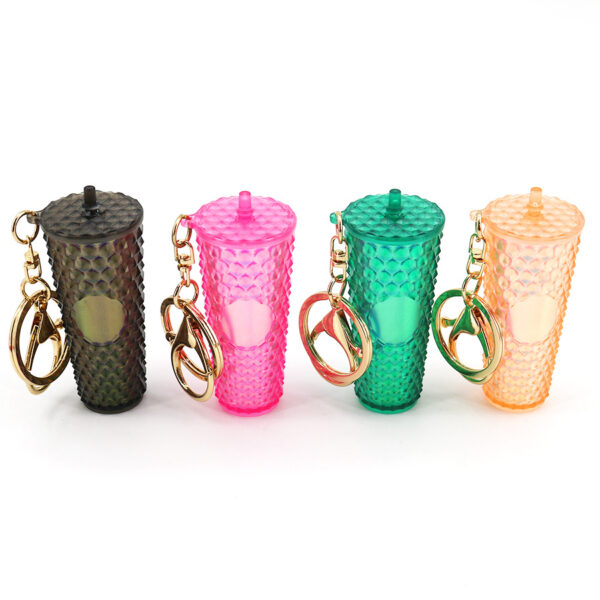 Wholesale Diamond Durian Cup Keychain American Colorful Gradient Cyber Celebrous Durian Cup Pendant Straw Diamond Cup Hanging Ornament