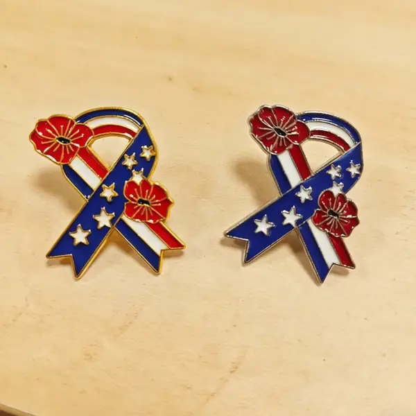 Wholesale Electroplated Alloy Flowers Pin, Flag Brooches For American National Day