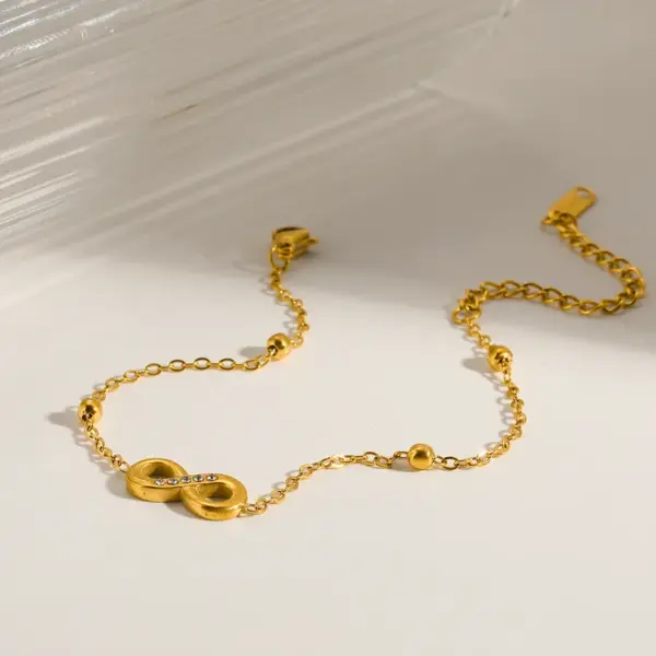 oly-df6f836168319c98d5b08e982a6ff8bf Wholesale 18K Gold Plated 304 Stainless Steel Vacuum Electroplating (In Furnace) Rhinestone Infinity/8-Shaped Classic 03 Bead Chain Necklace For Women Independence Day