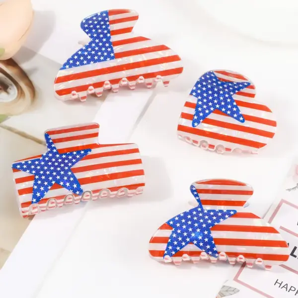 Wholesale Acrylic Hair Clip American Flag Design Independence Day Hair Accessory For Women Modern Black And Blue Hair Clip