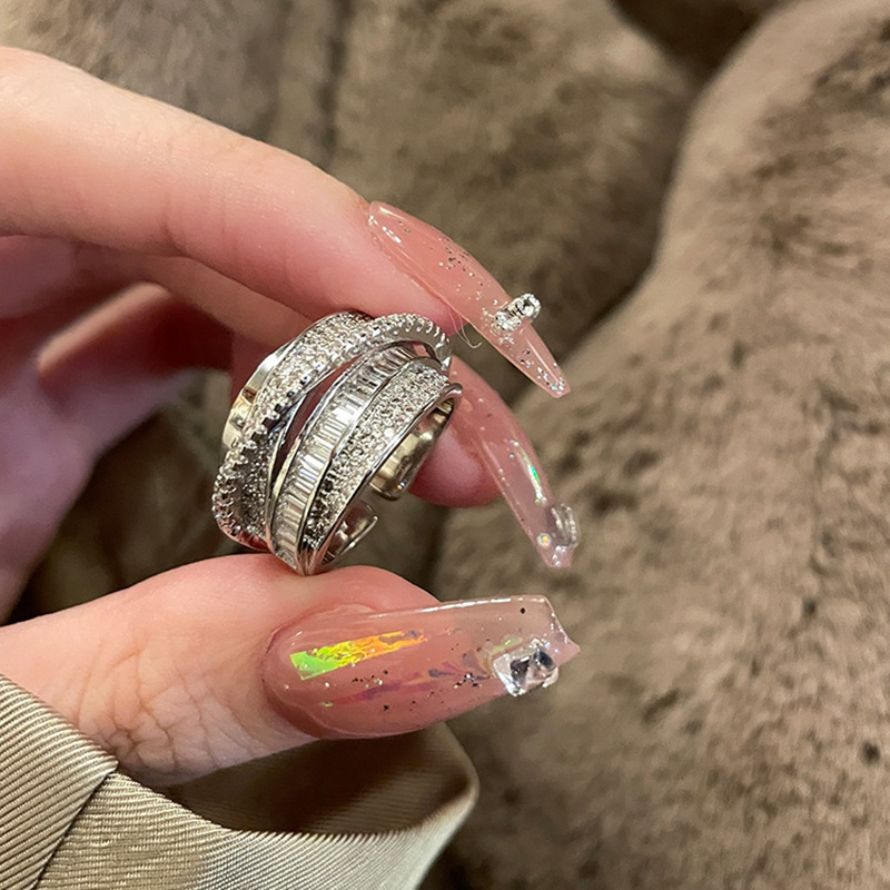 Wholesale Cross-Border Hot Selling Copper Inlaid with Zircon Personalized Multi-Layer Opening Adjustable Size Winding Ring Niche High-End Ring