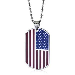 Wholesale Stainless Steel American Flag Necklace Hip Hop Fashion Elegant Cool Dog Tag Pendant Necklace Unisex Geometric Pattern Jewelry