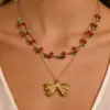Wholesale Cherry Waterproof Necklace For Women, 304 Stainless Steel With 18K Gold Electroplated And Zircon Inlay, Box Chain