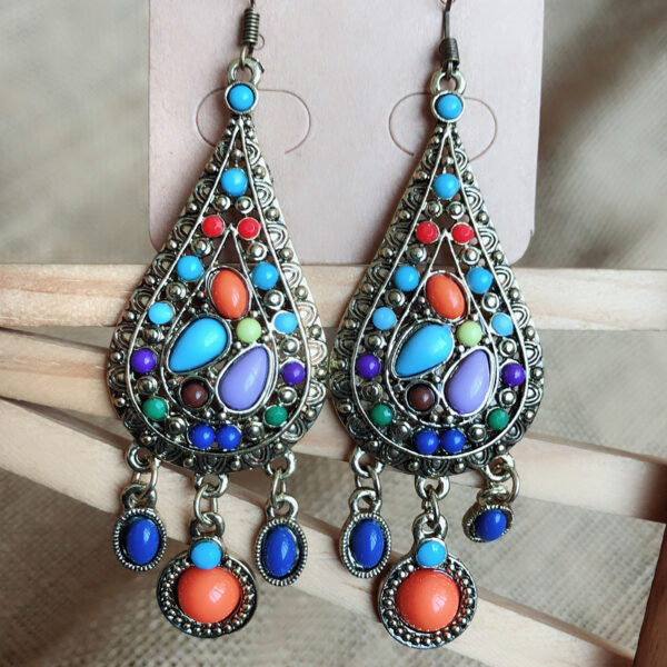 oly-df9a5c2cbe832c144c626a427778ce9e Wholesale jewelry retro Bohemian earrings women's colorful water drop tassel earrings long court style niche