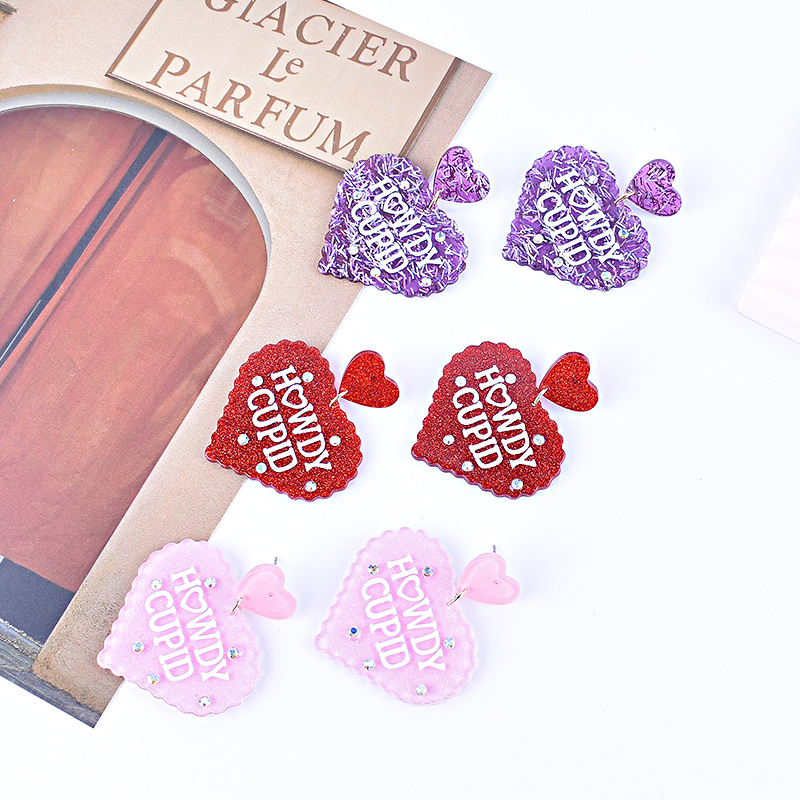 Wholesale New Valentine's Day earrings red pink purple lovely earrings Cupid letter earrings cross-border foreign trade