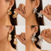 Wholesale Ig personality double-layer five-petal flower earrings vintage striped leaves tassel earrings