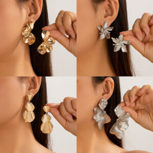 oly-dfb9c9a06b99ed5b885fd4acfb4f68d5 Wholesale Ig personality double-layer five-petal flower earrings vintage striped leaves tassel earrings