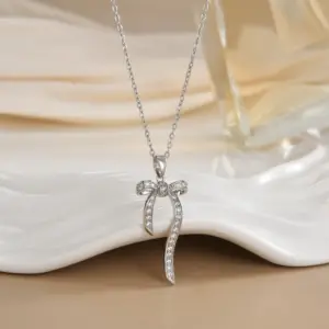 Wholesale Titanium Steel Butterfly Knot Necklace New Style Zircon Butterfly Lock Clavicle Chain Super Fairy Tale Titanium Steel Necklace