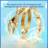 Wholesale Heart Shape Waterproof Non Tarnish Gold Bangle For Women In Simple Style, 304 Stainless Steel With Rhinestones Inlay