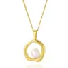 Wholesale PVD Coated Real Gold Plated Round 304 Stainless Steel Freshwater Pearl IG Style Waterproof Non Tarnish 304 Stainless Steel Pendant Necklace