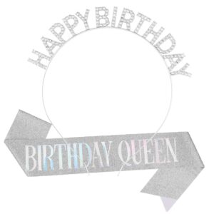Happy BIRHDAY Silver Hairband Shoulder Strap Fantasy Queen Set / Headband Shoulder Strap Set