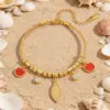 Wholesale Leaves Waterproof Non Tarnish Bracelets For Couples In 18K Real Gold Plated 304 Stainless Steel With Zircon Inlay And Snake Chain