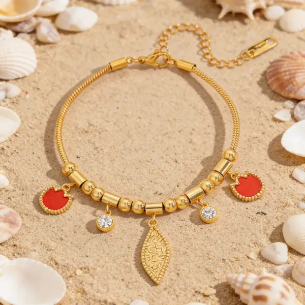 Wholesale Leaves Waterproof Non Tarnish Bracelets For Couples In 18K Real Gold Plated 304 Stainless Steel With Zircon Inlay And Snake Chain