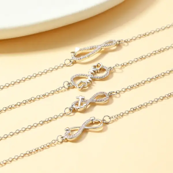 Wholesale 1pc Simple Fashion Bowknot Heart Anchor ECG Infinity Symbol Pendant Bracelet, Suitable For Daily Wear On Dates