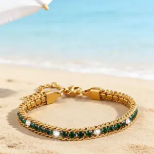 Wholesale Geometric Waterproof Women's Bracelets, 304 Stainless Steel With 18K Gold Electroplated And Zircon Inlay