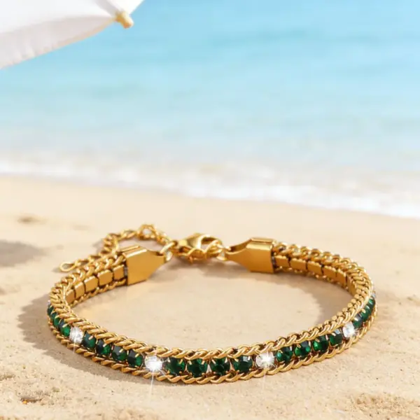 Wholesale Geometric Waterproof Women's Bracelets, 304 Stainless Steel With 18K Gold Electroplated And Zircon Inlay