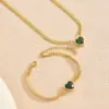 Wholesale 304 Stainless Steel Glass Heart Shape Ion Plating (IP) 18K Gold Plated Sexy Romantic Waterproof Non Tarnish Cuban Link Chain Curb Chain Gold Bracelets Necklace Jewelry Set