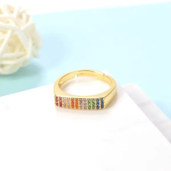 Wholesale Women’s Rectangle Claw Setting Ring In Brass With 18K Real Gold Water Plating And Zircon Inlay