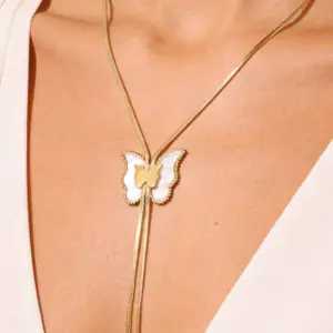 Wholesale Butterfly Necklace For Women With Waterproof Non Tarnish 304 Stainless Steel, 18K Real Gold Plated, Zircon Inlay, And Box Chain