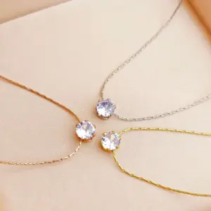 Wholesale PVD Coated Real Gold Plated 18K Gold Round Titanium Steel Simple Style Waterproof Non Tarnish Titanium Steel Necklace