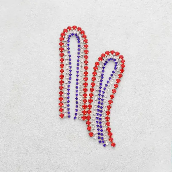 Wholesale National Flag Tassel Earrings In Copper With Golden Plated Water Plating And Rhinestone Inlay, 0.03µm Plating Thickness
