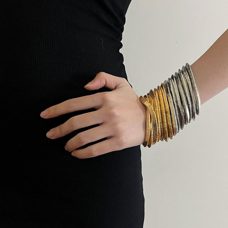 Wholesale Cross-border European and American Light Luxury Multi-layer Gold and Silver Stacked Stretch Bracelet Women's Niche High-end Retro Bracelet A