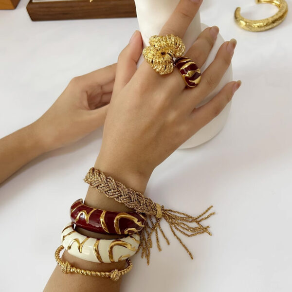 Wholesale Pattern Contrast Enamel Bracelet Niche Stitching Wide Edition Irregular Ring Retro Fashion High-end Jewelry