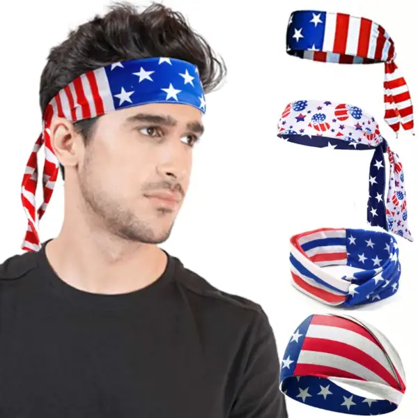 oly-e05d87b643eaf670f3e4acdf3ca31851 Wholesale American Flag Independence Day Hair Band Men's Sports Elastic Headband Women's Fashion Crossover Wide Headband Sweat Absorbing Hair Accessories