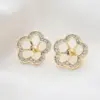 Wholesale 14K Real Gold Plated Copper Stud Earrings With Flowers Pattern And Zircon Inlay, Featuring 925 Sterling Silver Ear Pins