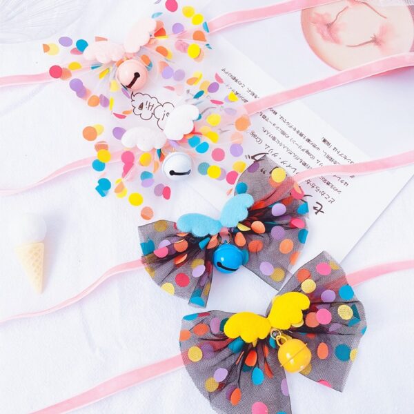 oly-e062e4d9744133591fb80a6e89825378 Wholesale Original Pet Bow Tie Bell Collar Cat Fairy Wings Big Bow Collar Dog Bell Collar Spit Towel