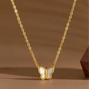 X06095-White Shell Butterfly-Necklace- Gold