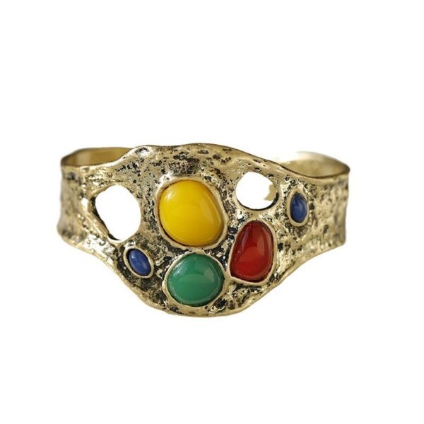 oly-e065e99a659634aa472c8f0b02b917c0 Wholesale Style Retro Personalized Diamond-encrusted Color Irregular Exaggerated Three-dimensional Wide Bracelet Personalized Geometric Bracelet for Women