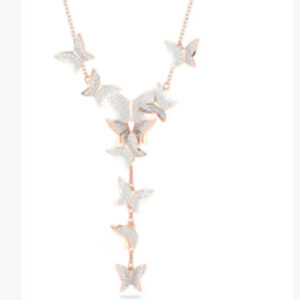 Multi butterfly rose gold tassel necklace