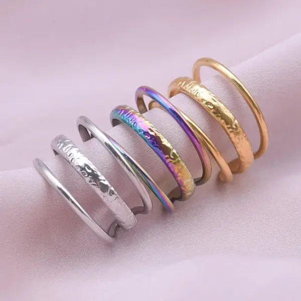 Wholesale PVD Coated Real Gold Plated 18K Gold Geometric 304 Stainless Steel Simple Style Waterproof Non Tarnish Open Rings