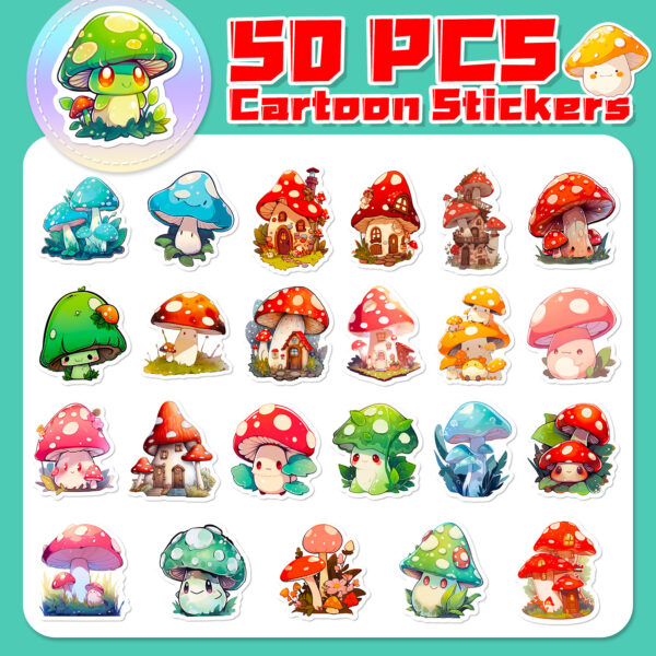 oly-e087b2f863b0c7d2e3e7f2e6c90758f9 Wholesale Big Sale 50 Mushroom Stickers Psychedelic Retro Cute Mushroom Export Cute Colorful Graffiti Stickers Batch