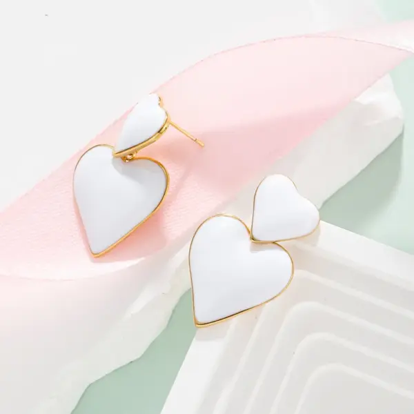 Wholesale 304 Stainless Steel Color Block PVD Coated 18K Gold Plated Cute Waterproof Non Tarnish Rose Red White Drop Earrings
