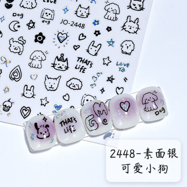Wholesale Trendy Graffiti Nail Stickers Cartoon Letter Rabbit Decals Hand-Painted Cat and Puppy Nail Stickers Ins Style