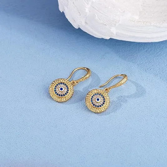 Wholesale Devil's Eye Ear Hook Earrings For Women, Electroplated Brass With 14K Real Gold Plated Finish And Zircon Inlay
