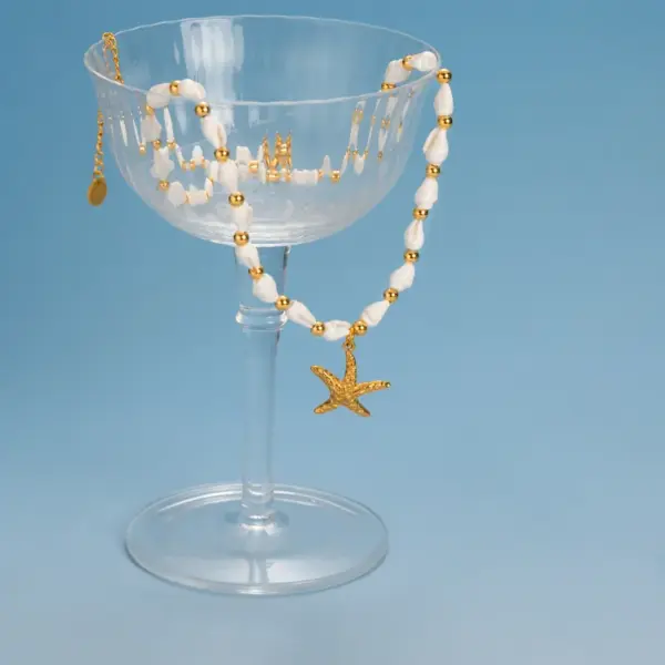 Wholesale Sweet Summer Vacation Style Stainless Steel Starfish Necklace Bracelet Set Unisex Sea Shell Chain Jewelry Accessories