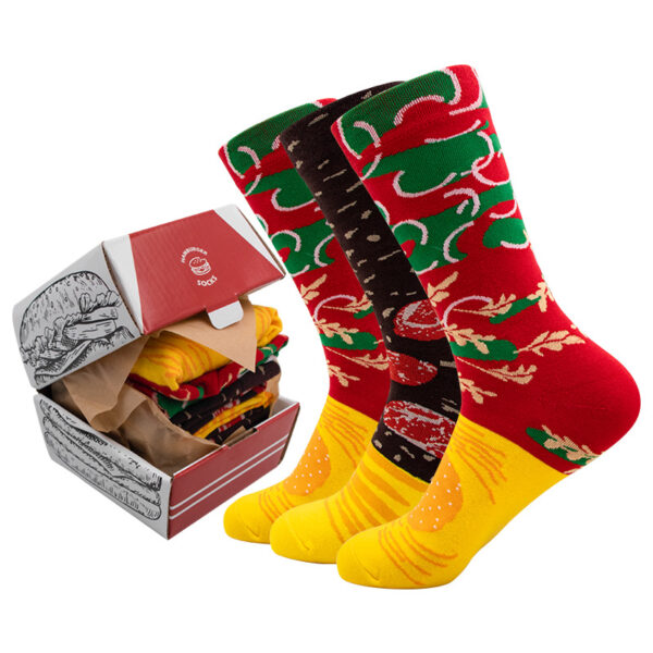 oly-e09d9f8b4b83c02d1dec1acfc1a6e508 Wholesale Burger Socks Creative Cotton Socks Autumn and Winter Mid-barrel Christmas Gift Casual Couple Boxed Socks